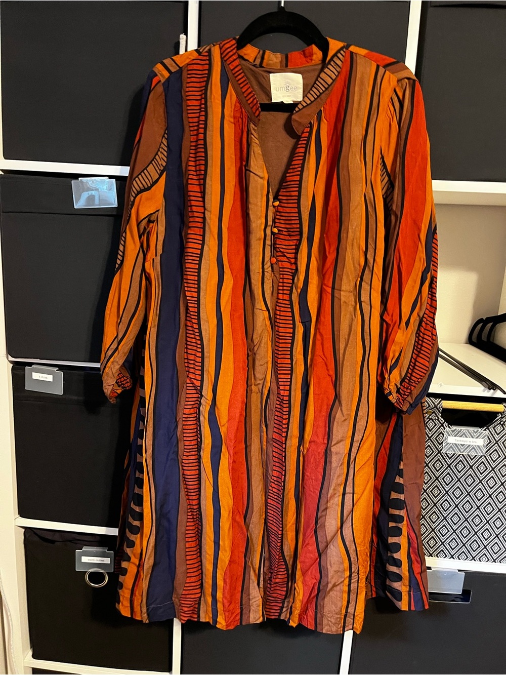 Umgee Multicolor Striped Boho dress- Orange, Navy & Brown
